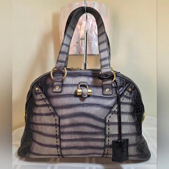 YSL Rive Gauche Embossed Suede Muse Bag. With COA. VGUC - Picture 4 of 14